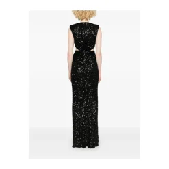 Robe Noire Sans Manches à Col V et Détails Découpés