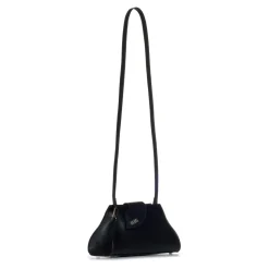 Sac en cuir noir avec rabat asymétrique et logo en argent nickelé