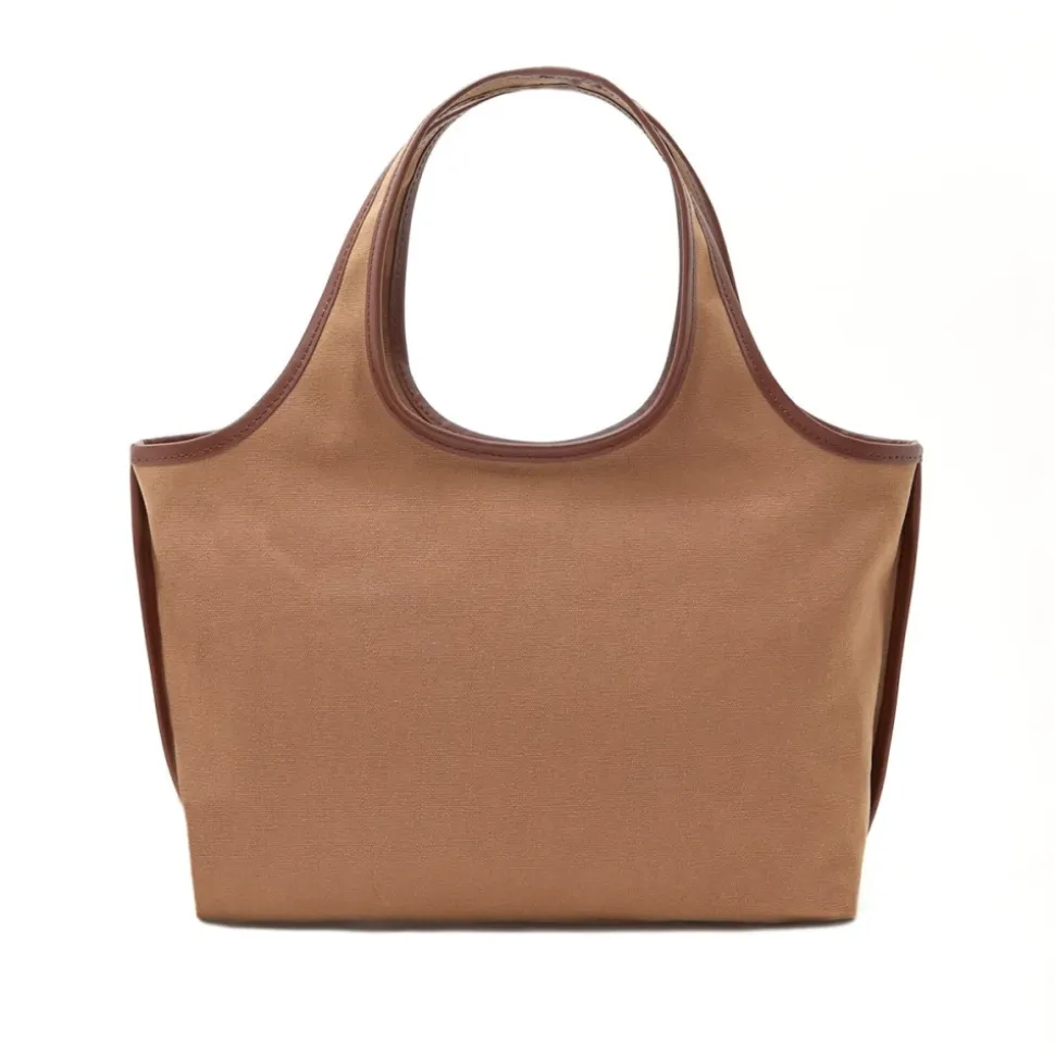 Sac fourre-tout en toile de coton avec découpes en cuir de vachette