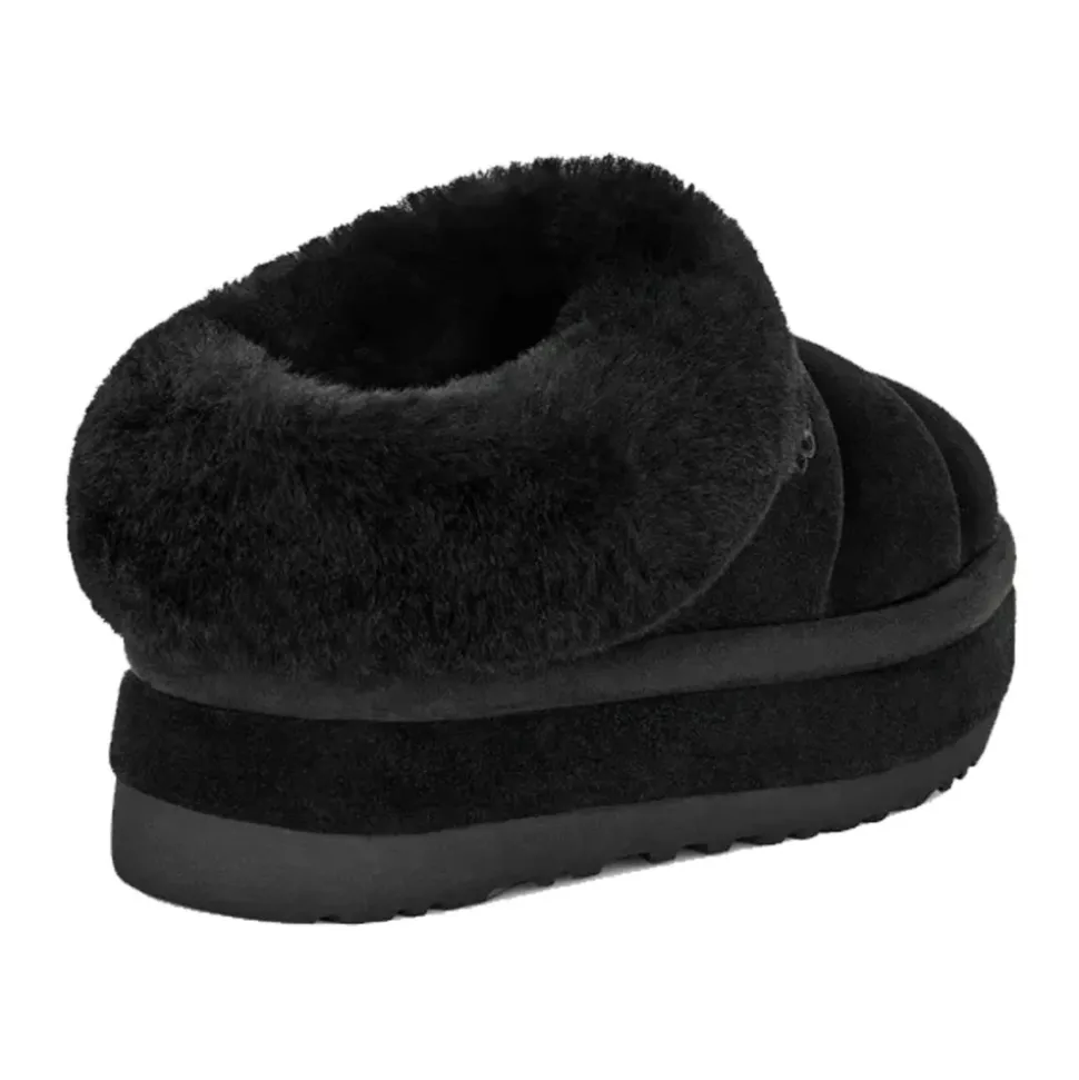 Sandales Noires en Daim avec Col en Peau de Mouton