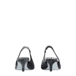 Slingback en denim noir avec accessoire en cristal