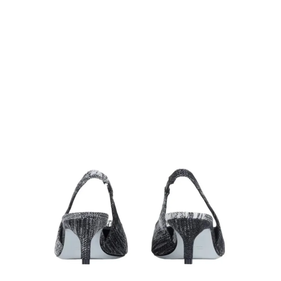Slingback en denim noir avec accessoire en cristal