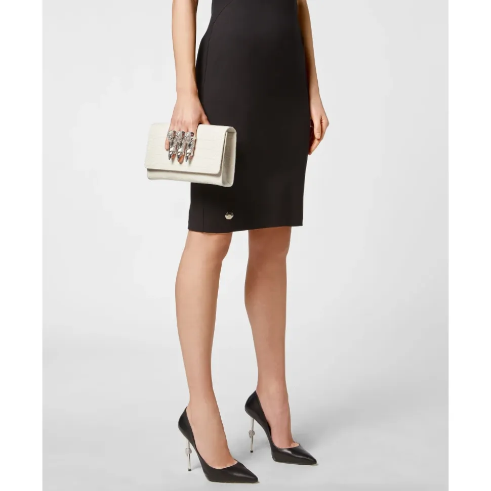 Small Croco Embossed Clutch Eagle