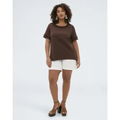 T-shirt bicolore en mélange de lin