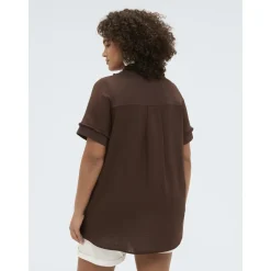 T-shirt bicolore en mélange de lin