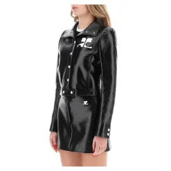Veste en coton enduit froissé avec détail logo