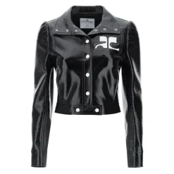 Veste en coton enduit froissé avec détail logo