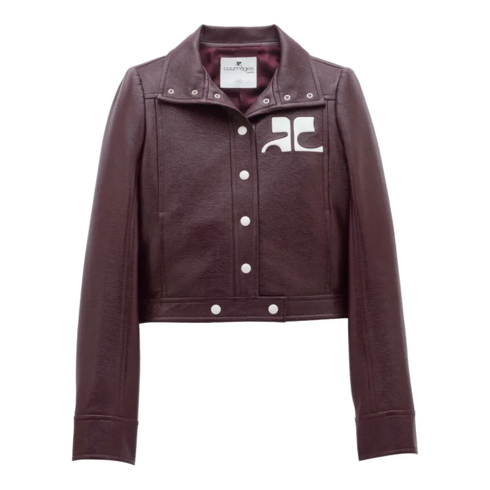 Veste Violette En Similicuir Patch Logo